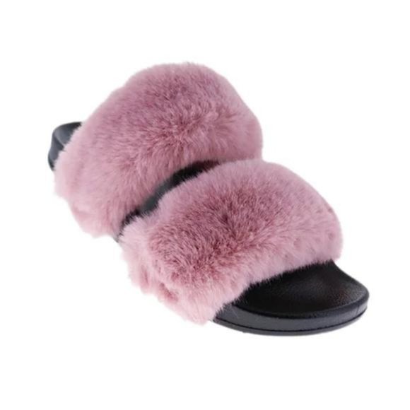 Rose Faux Fur Sandals - Picture 1 of 2